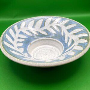 Handmade Signed Studio Pottery Candle Dish 6" Vine & Leaf 2000 Rustic Farmhouse